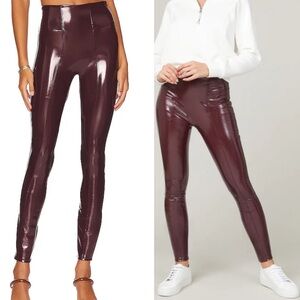 SPANX Ruby Burgundy Faux Patent Leather Leggings M Purple Maroon